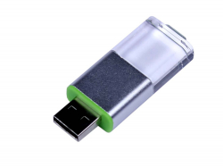 USB-флешка промо на 16 Гб прямоугольной формы, выдвижной механизм, зеленый
