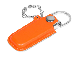Флешка в массивном корпусе с кожаным чехлом, 64 Гб, оранжевый