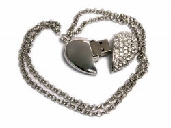USB-флешка на 16 Гб в виде Сердца  с кристаллами, серебро