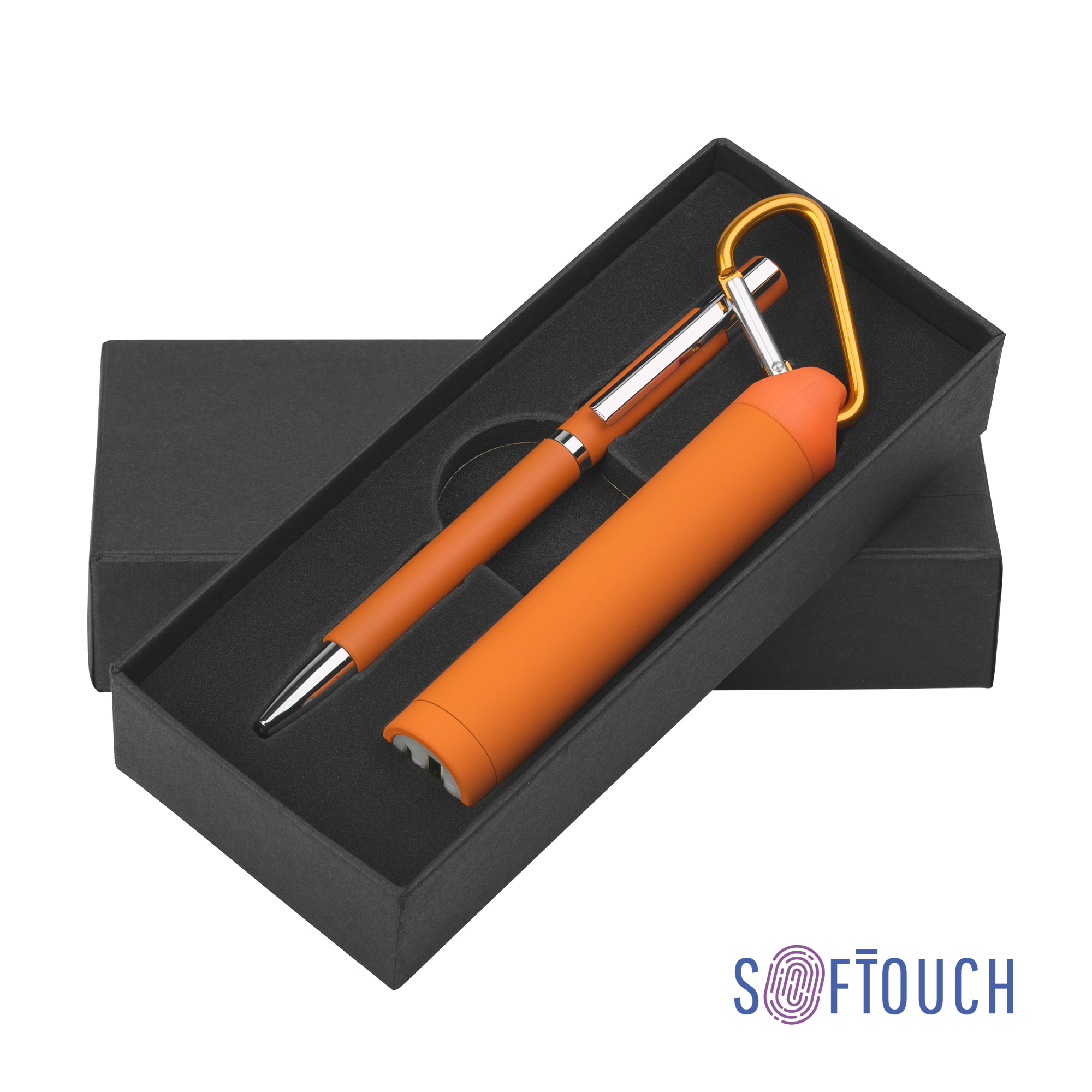 Набор ручка + зарядное устройство 2800 mAh в футляре, оранжевый, покрытие soft touch#