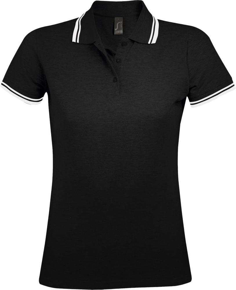 Рубашка поло женская Pasadena Women 200 с контрастной отделкой черная с белым, размер L