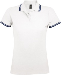 Рубашка поло женская Pasadena Women 200 с контрастной отделкой белая с синим, размер XL