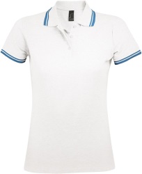 Рубашка поло женская Pasadena Women 200 с контрастной отделкой белая с голубым, размер XXL