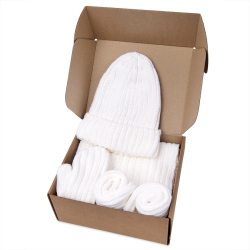 Набор подарочный НАСВЯЗИ: шапка, шарф, варежки, носки, белый