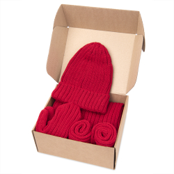 Набор подарочный НАСВЯЗИ: шапка, шарф, варежки, носки, красный