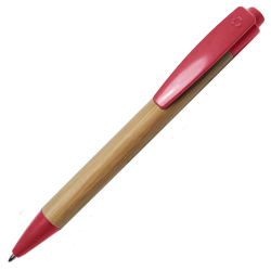 Ручка шариковая N17, бежевый/красный, бамбук, пшенич. волокно, переработан. пласт, цвет чернил синий