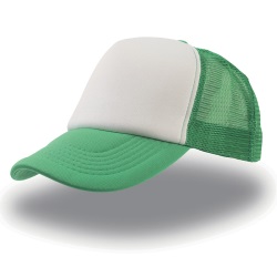 Бейсболка "RAPPER", 5 клиньев, пластиковая застежка, зеленый с белым; 100% п/э, плотность 80 г/м2