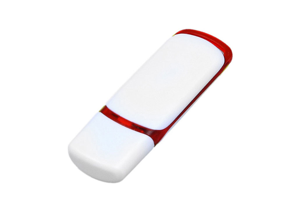 Флешка промо прямоугольной классической формы с цветными вставками, 32 Гб, белый/красный