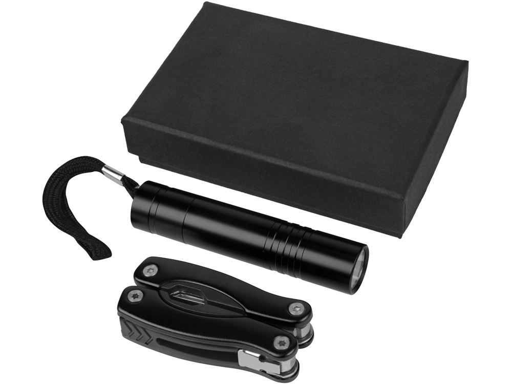 Подарочный набор Scout с многофункциональным ножом и фонариком, черный