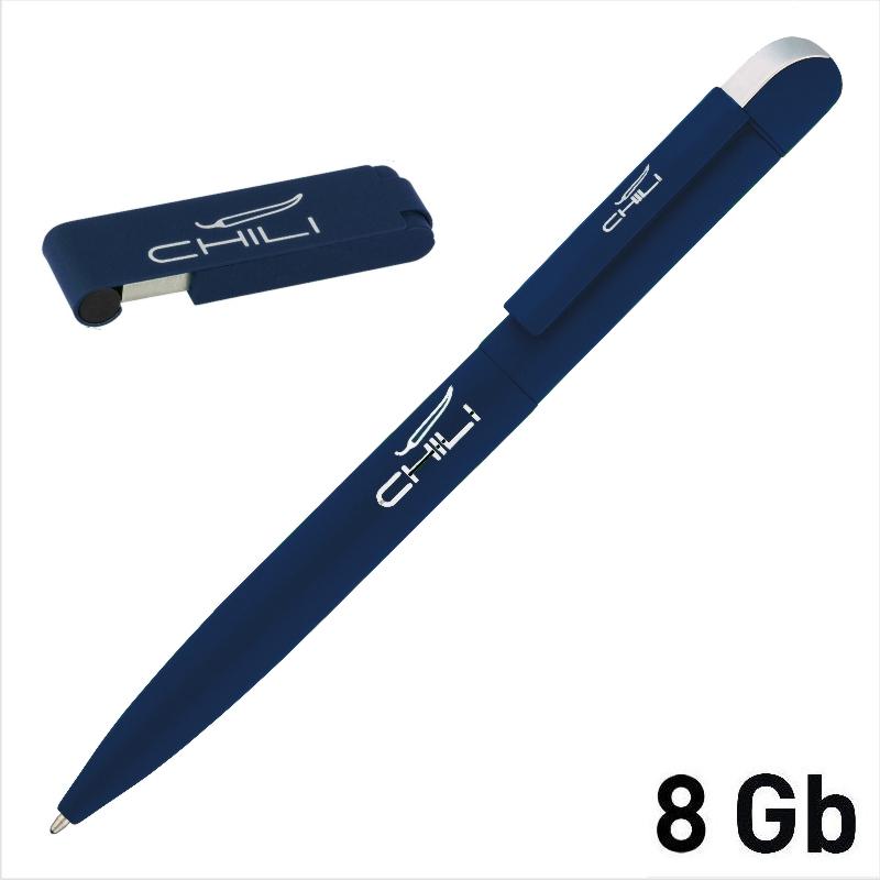 Набор ручка "Jupiter" + флеш-карта "Case" 8 Гб в футляре, темно-синий, покрытие soft touch