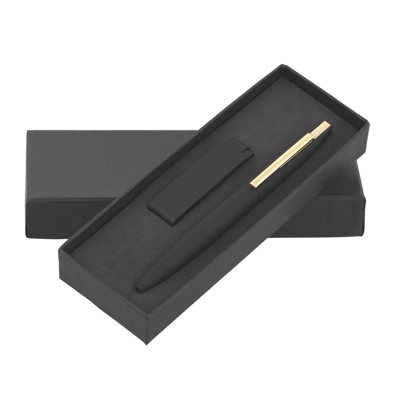 Набор ручка + флеш-карта 8 Гб в футляре, черный/золото, покрытие soft touch
