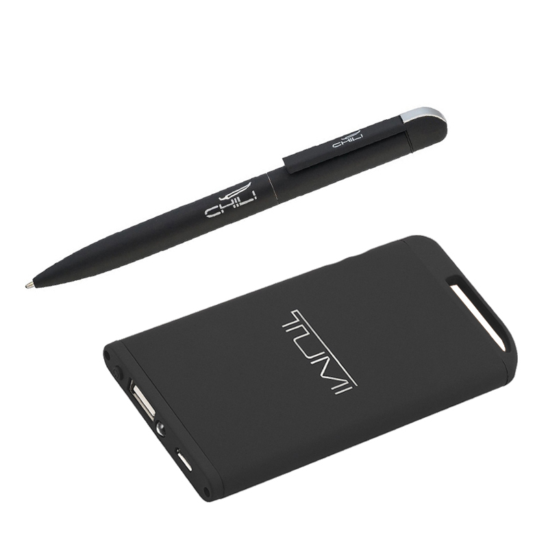 Набор ручка "Jupiter" + зарядное устройство "Theta" 4000 mAh в футляре, черный, покрытие soft touch