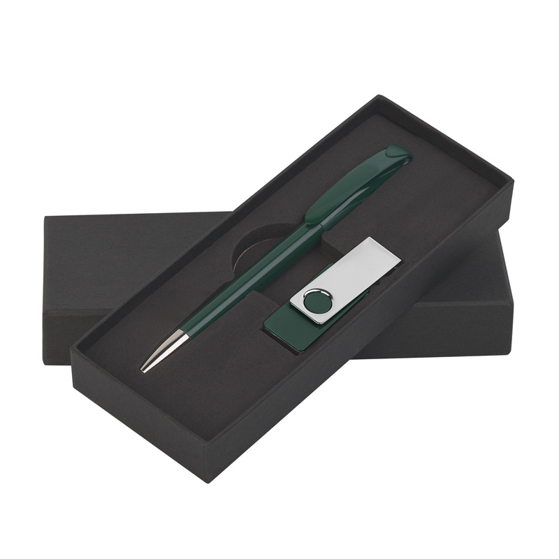 Набор ручка + флеш-карта 8Гб в футляре, темно-зеленый
