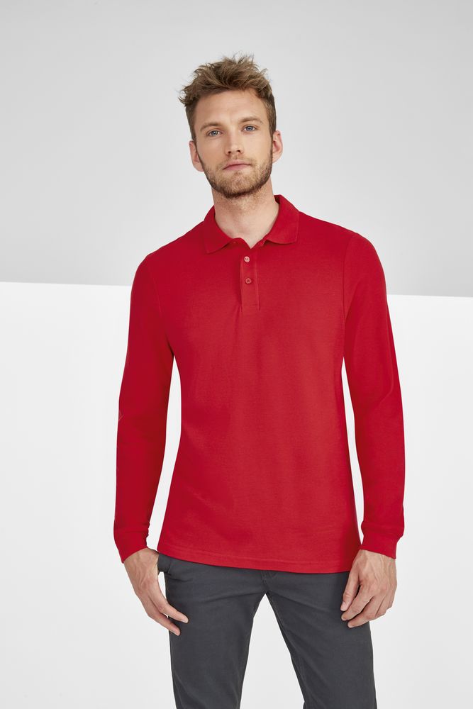 Рубашка поло мужская с длинным рукавом Winter II 210 бордовая, размер XL