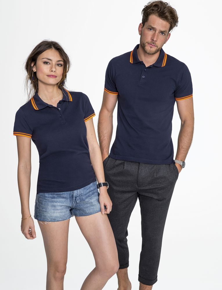 Рубашка поло мужская Pasadena Men 200 с контрастной отделкой, серый меланж/оранжевый, размер XL