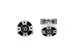 Запонки CASINO, круглые, черный и красный лак, палладиевая отделка, узор: карточные масти, логотип D