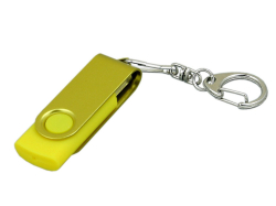 Флешка промо поворотный механизм, с однотонным металлическим клипом, 64 Гб, желтый