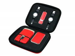 Подарочный набор USB-SET в кожанном исполнении в коробочке на 64 ГБ, красный