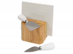 Набор для сыра Cheese Break: 2  ножа керамических на  деревянной подставке, керамическая доска