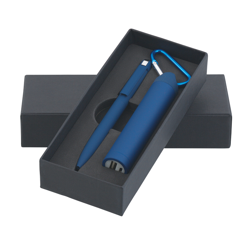 Набор ручка + зарядное устройство 2800 mAh в футляре, темно-синий, покрытие soft touch
