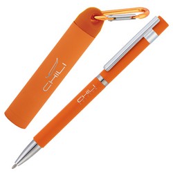 Набор ручка + зарядное устройство 2800 mAh в футляре, оранжевый, покрытие soft touch