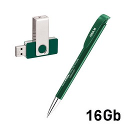 Набор ручка + флеш-карта 16Гб в футляре, темно-зеленый