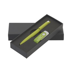 Набор ручка + флеш-карта 8 Гб в футляре, зеленое яблоко, покрытие soft touch