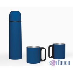 Набор "Гейзер" (термос, 2 кружки) с покрытием soft touch, синий