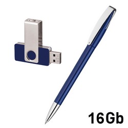 Набор ручка + флеш-карта 16ГБ в футляре, темно-синий