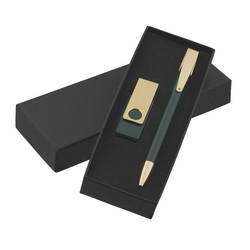 Набор ручка + флеш-карта 8Гб в футляре, темно-зеленый/золото