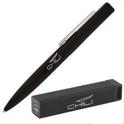 Набор ручка + зарядное устройство 2800 mAh в футляре, черный, покрытие soft touch