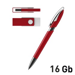 Набор ручка + флеш-карта 16Гб в футляре, красный/белый