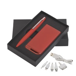 Набор ручка c флеш-картой 8Гб + зарядное устройство 4000 mAh в футляре, красный, покрытие soft touch