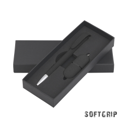 Набор ручка + флеш-карта 16 Гб в футляре, черный, покрытие soft grip