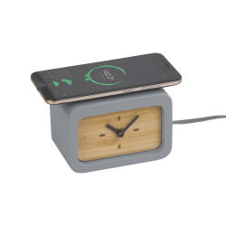 Часы "Stonehenge" с беспроводным зарядным устройством, камень/бамбук