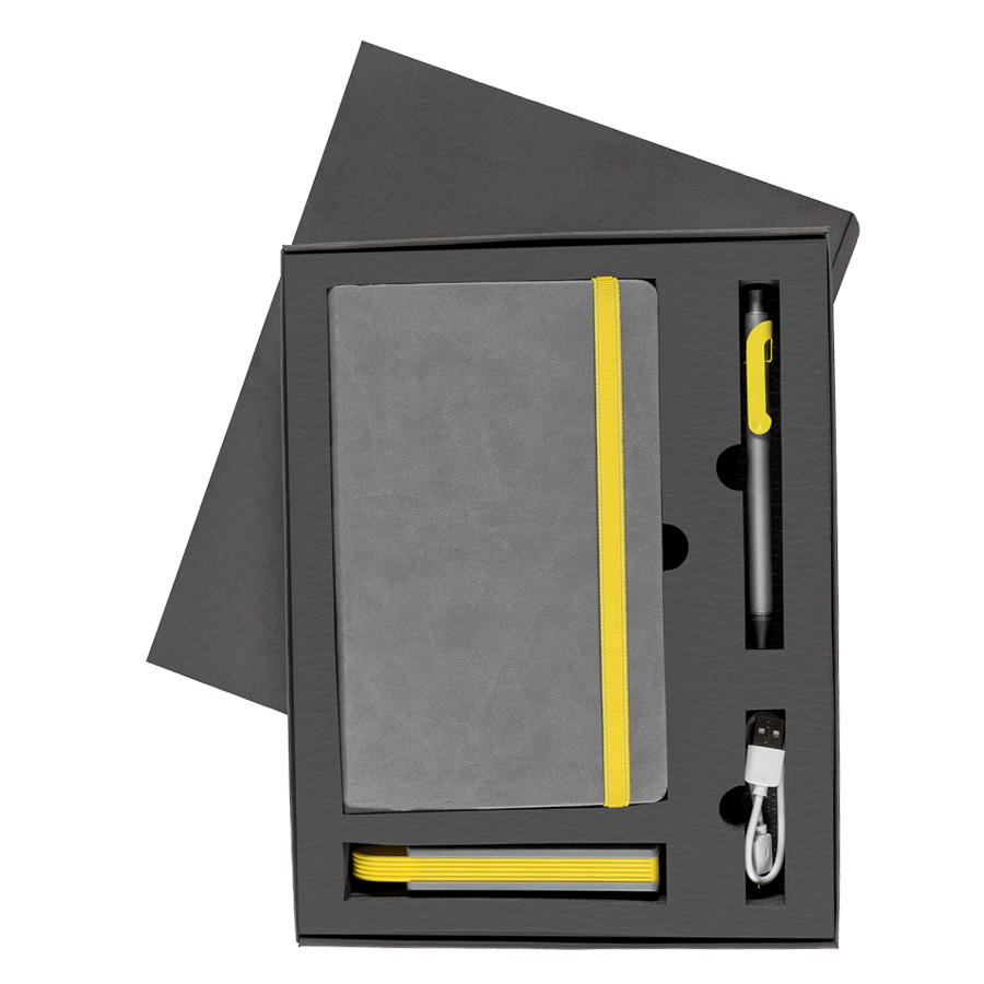 Набор FANCY:Универсальный аккумулятор(2200мAh), блокнот и ручка в подарочной коробке,желтый, шт