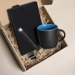 Набор подарочный DESKTOP: кружка, ежедневник, ручка, стружка, коробка, черный/голубой
