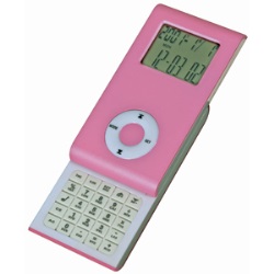 Калькулятор раздвижной с календарем и часами; розовый; 9,6х5х1,4 см; пластик; тампопечать