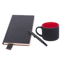 Подарочный набор DAILY COLOR: кружка, бизнес-блокнот, ручка с флешкой 4 ГБ, черный/красный