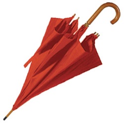 Зонт-трость с деревянной ручкой, полуавтомат; красный; D=103 см, L=90см; 100% полиэстер; шелкография