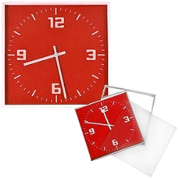 Часы настенные "КВАДРАТ"; красный, 30*30 см; пластик; без элементов питания