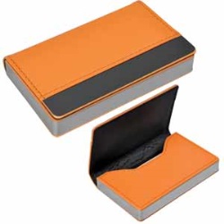 Визитница "Горизонталь"; оранжевый; 10х6,5х1,7 см; иск. кожа, металл; лазерная гравировка