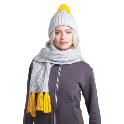 Вязаный комплект шарф и шапка GoSnow, меланж c фурнитурой, желтый, 70% акрил,30% шерсть