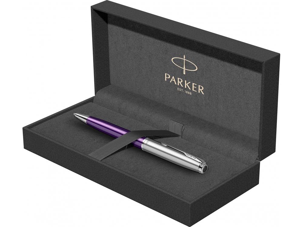 Шариковая ручка Parker Sonnet Essentials Violet SB Steel CT, цвет чернил black, перо: M, в подарочной упаковке.