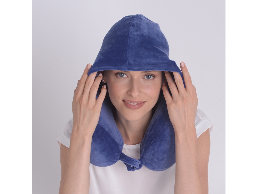 Подушка для путешествий с эффектом памяти, с капюшоном Hooded Tranquility Pillow, синий