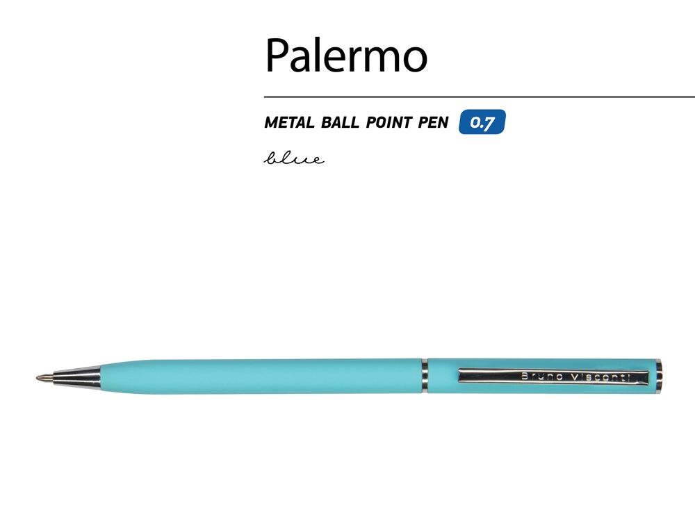 Ручка Palermo шариковая  автоматическая, бирюзовый металлический корпус, 0,7 мм, синяя