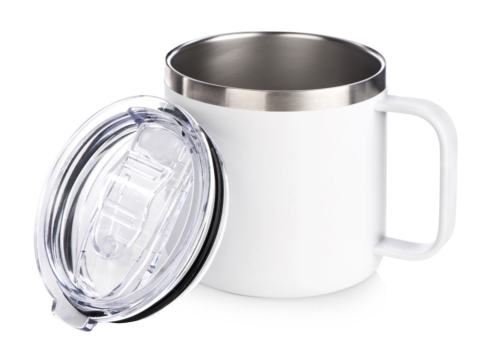 Кружка стальная Alaska с крышкой слайдером, powder coating, белый