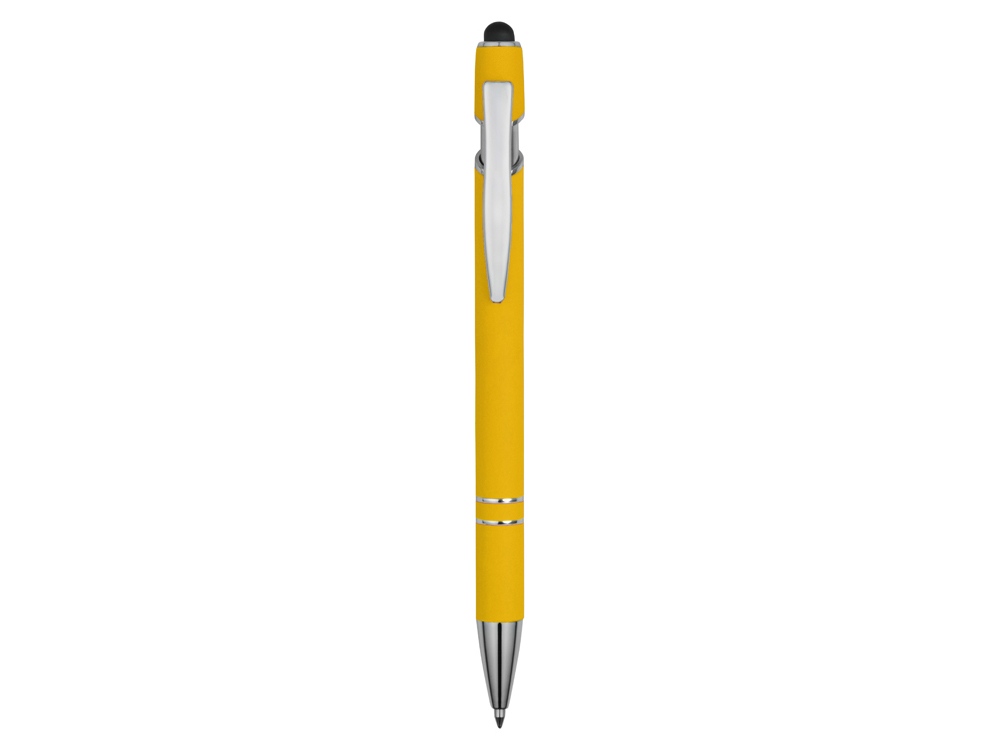 Ручка металлическая soft-touch шариковая со стилусом Sway, желтый/серебристый