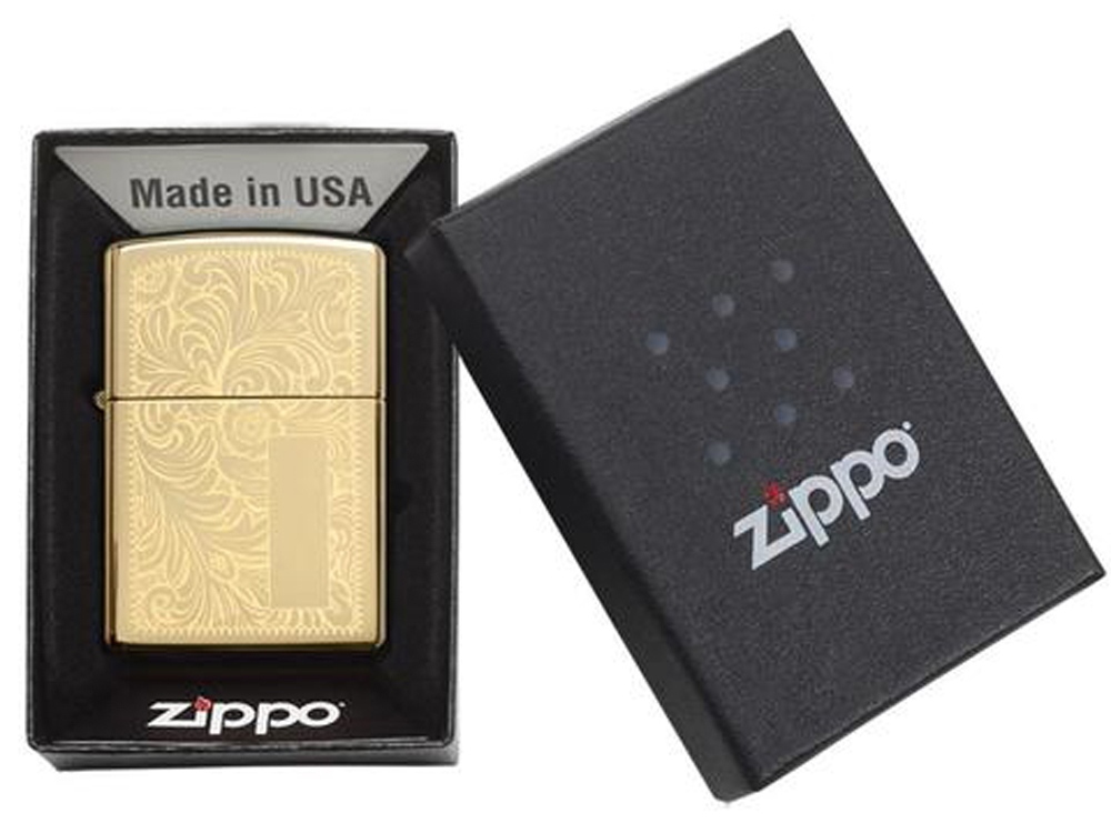 Зажигалка ZIPPO Venetian® с покрытием High Polish Brass, латунь/сталь, золотистая, 38x13x57 мм