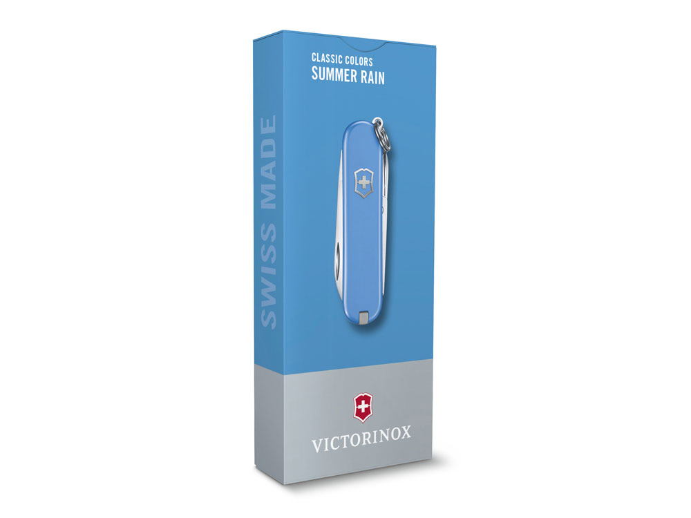 Нож-брелок VICTORINOX Classic SD Colors Summer Rain, 58 мм, 7 функций, голубой